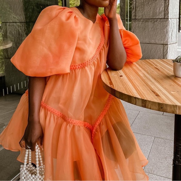 Brand new Riviera Asymmetric Braided Puff Sleeve Smock Dress - Picture 10 of 10